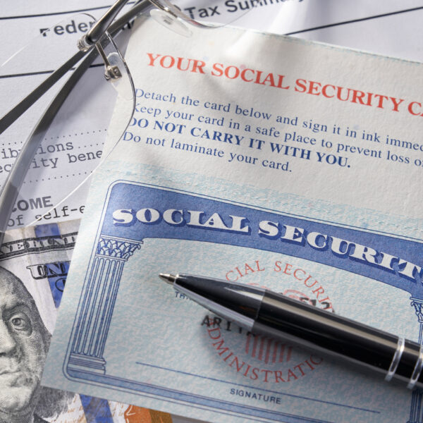 Social Security Card with calculator and money