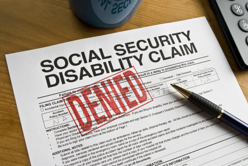 Denied rubber stamped on a social security disability claim.